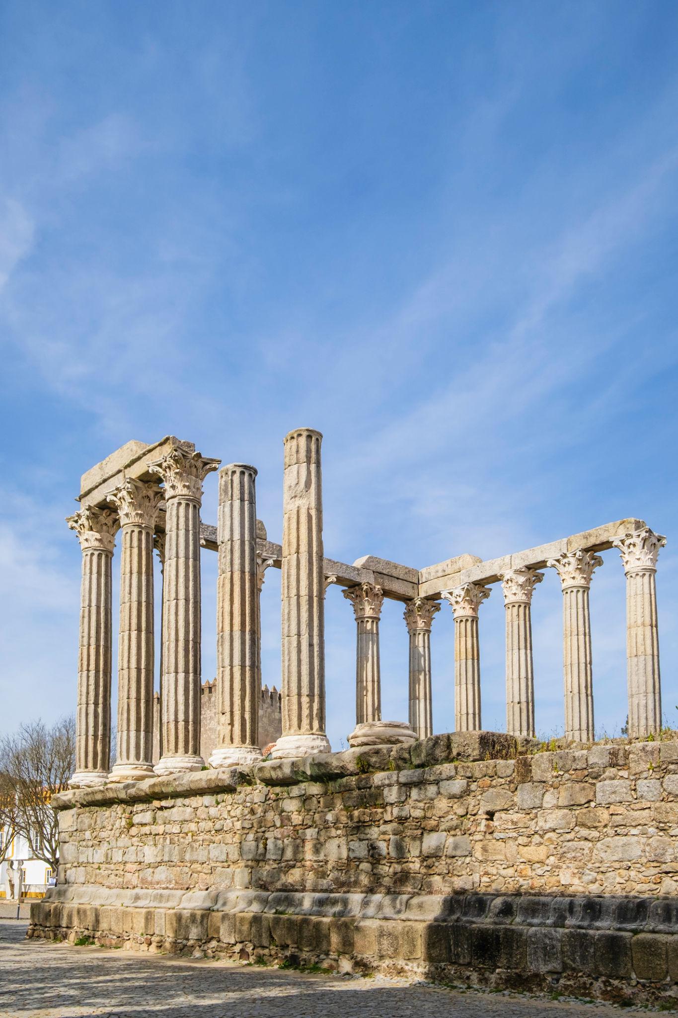Roman Temple of Évora — 1st century AD under a deep blue Alentejo sky