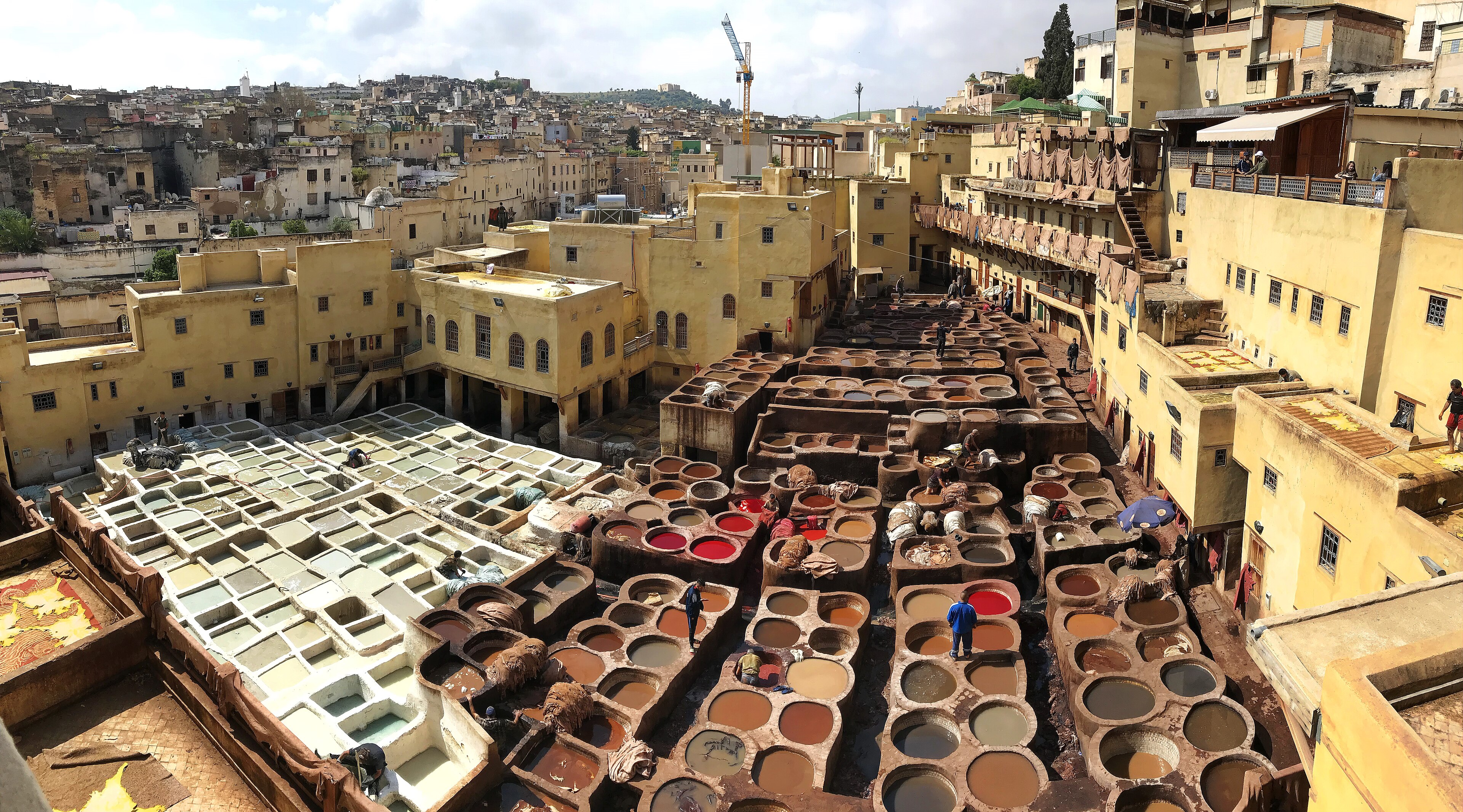 Chouara Tannery — workers in the honeycomb dye vats of Fez