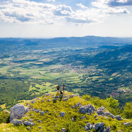 Tandem paraglide flight above the Vipava Valley vineyards